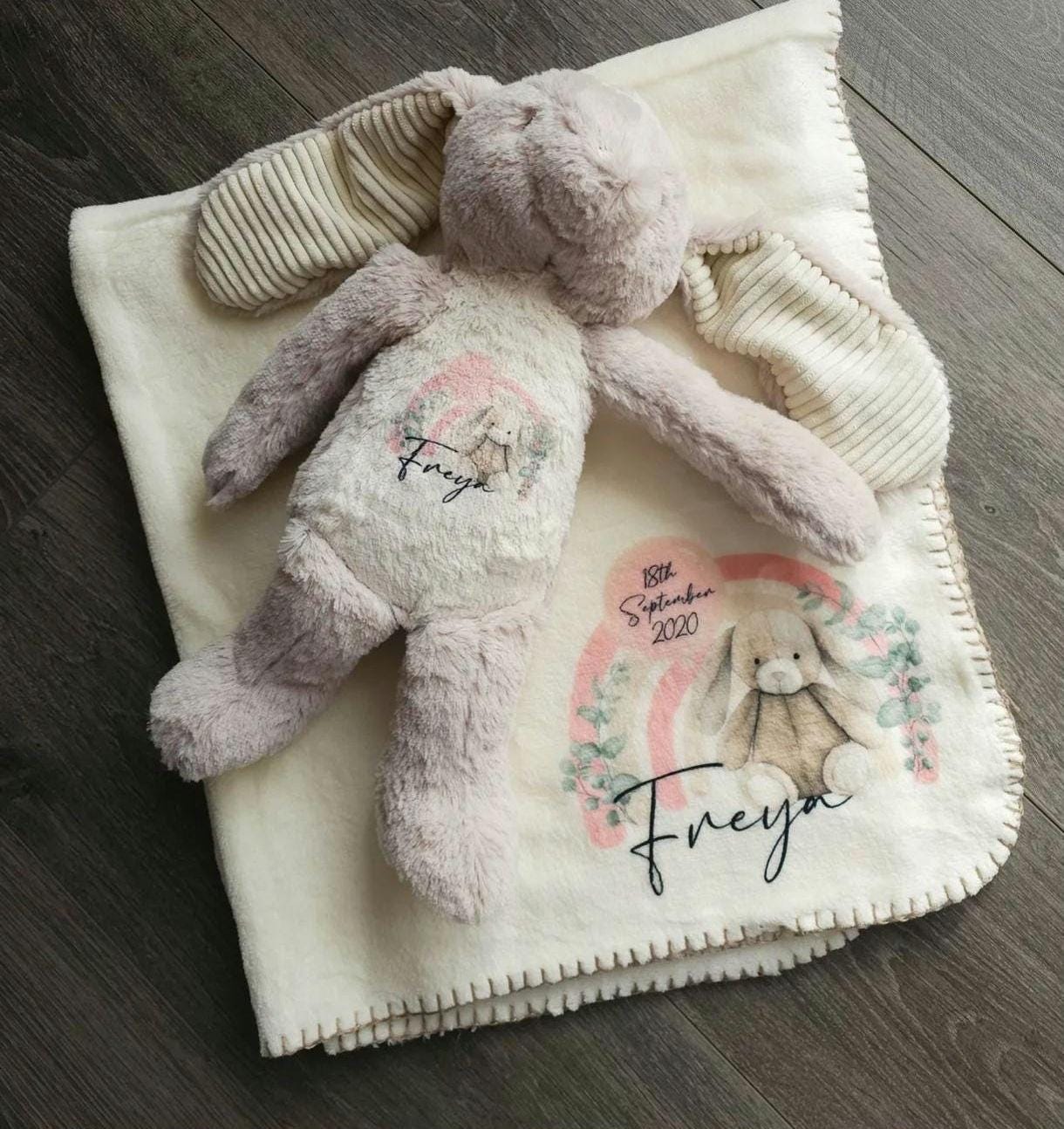 Personalised New Baby Bunny and Blanket