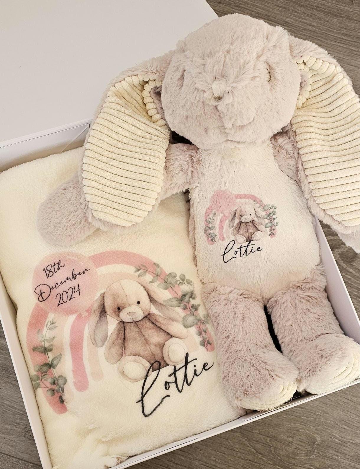Personalised New Baby Bunny and Blanket