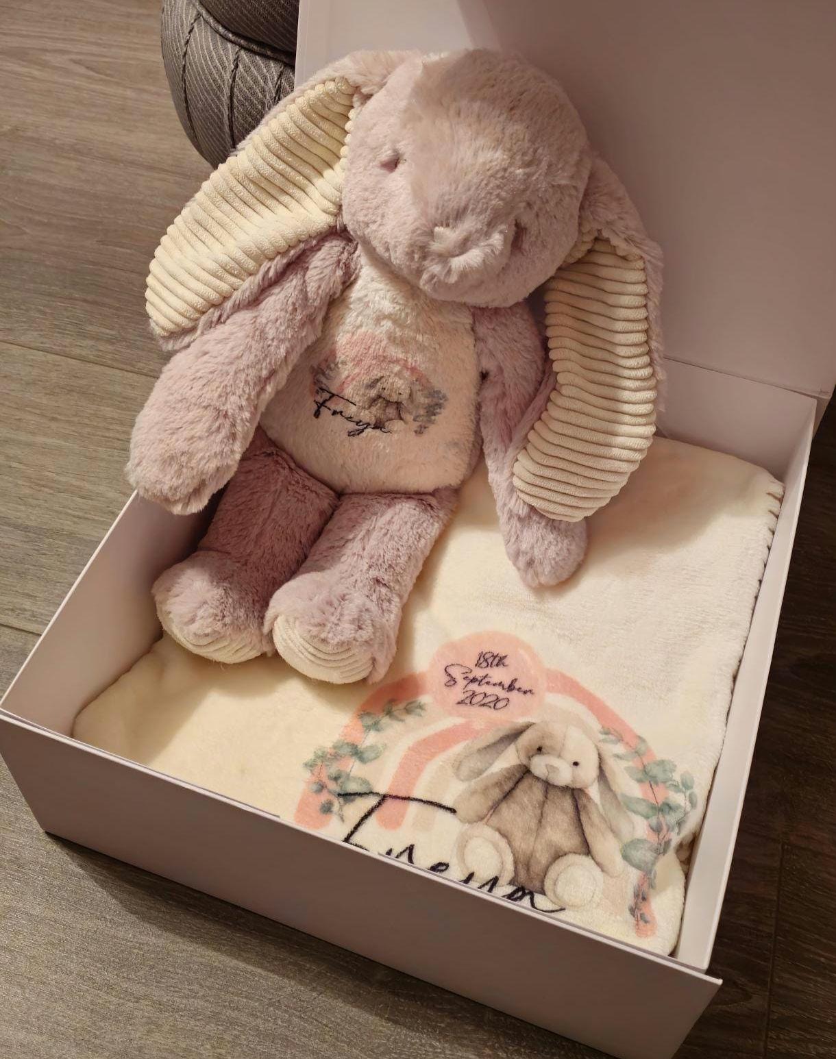 Personalised New Baby Bunny and Blanket